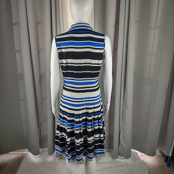 Calvin Klein Center Front Button Striped Shirt Narrow Pleated Skirt Dress Size 6 - Picture 3 of 10